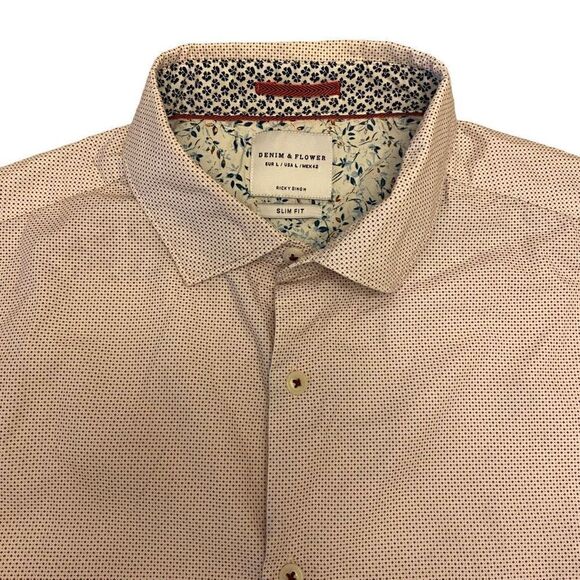 Denim & Flower Slim Fit Button Down Short Sleeve Shirt Sz L - Picture 3 of 12